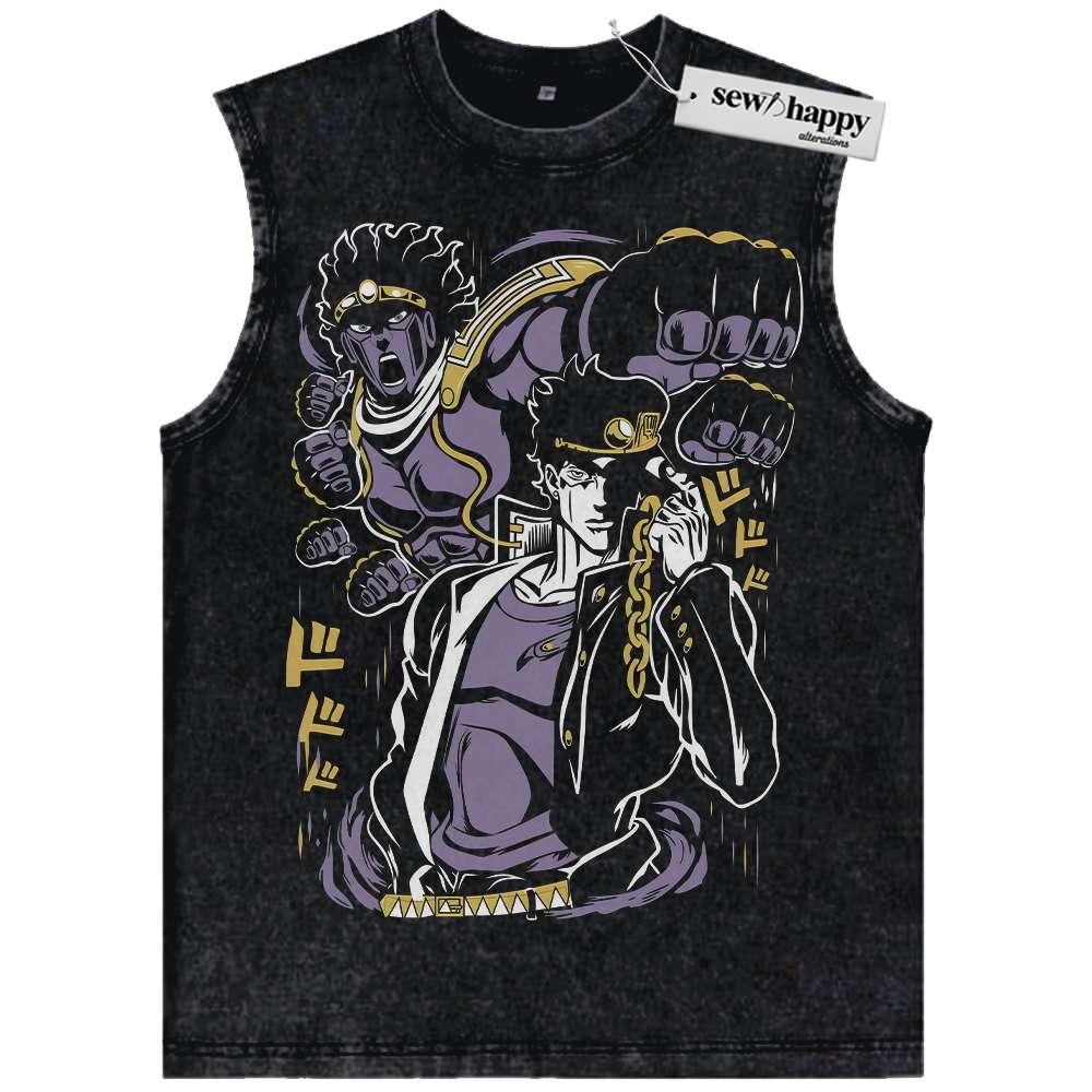 Wash Tank Top Jotaro Kujo Tank Top, JoJo’s Bizarre Adventure Tank Top, Anime Tank Top, Vintage Tank Top