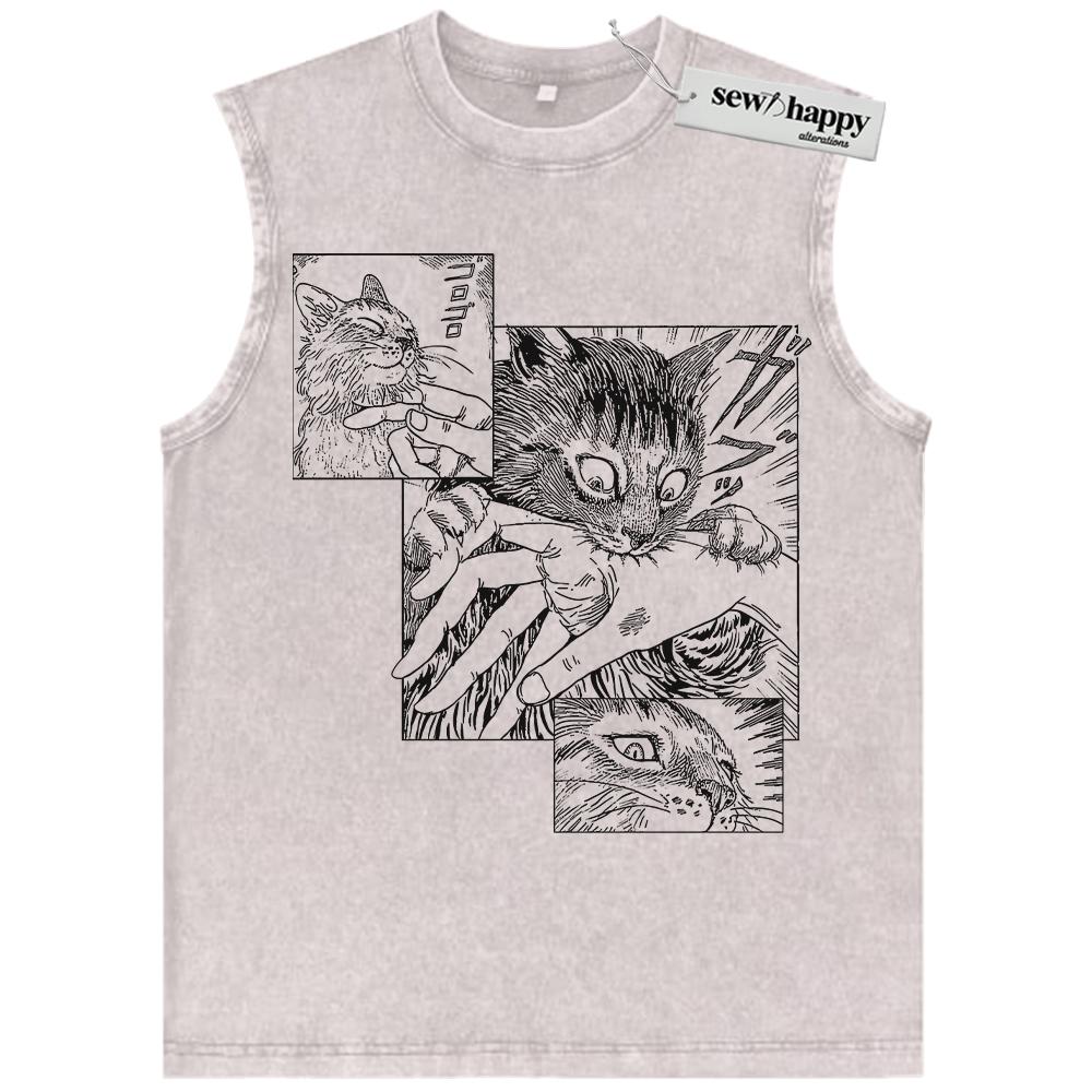 Wash Tank Top Junji Ito’s Cat Diary: Yon & Mu Tank Top, Junji Ito Tank Top, Horror Anime Tank Top, Vintage Tank Top