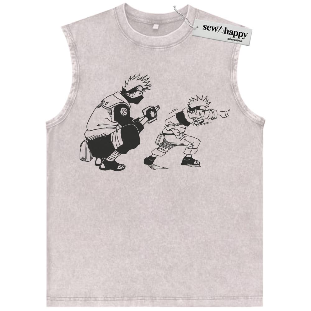 Wash Tank Top Kakashi and Naruto Tank Top, Anime Tank Top, Vintage Tank Top