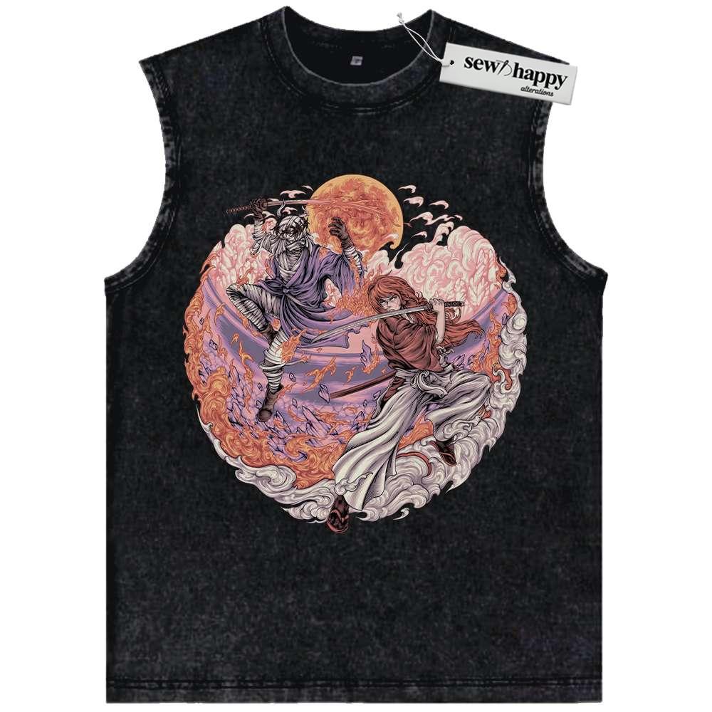 Wash Tank Top Kenshin Himura vs Shishio Makoto Tank Top, Rurouni Kenshin Tank Top, Anime Tank Top, Vintage Tank Top