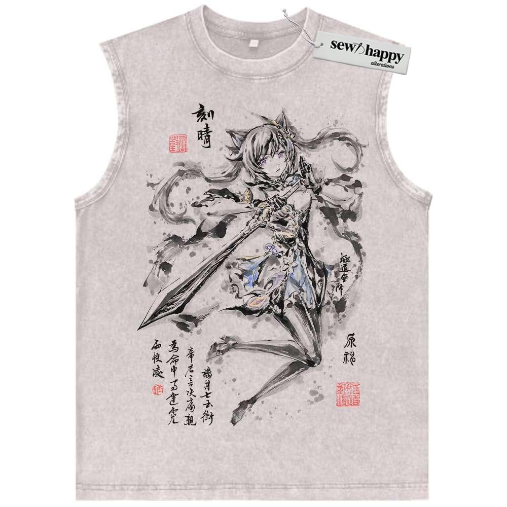Wash Tank Top Keqing Tank Top, Genshin Impact Tank Top, Game Tank Top, Vintage Tank Top