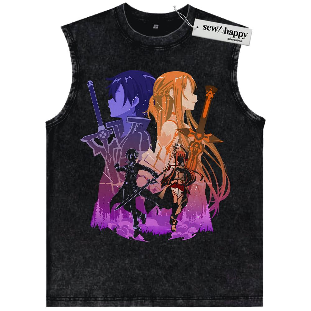 Wash Tank Top Kirito Tank Top, Yuuki Asuna Tank Top, Sword Art Online Tank Top, SAO Tank Top, Anime Tank Top, Vintage Tank Top