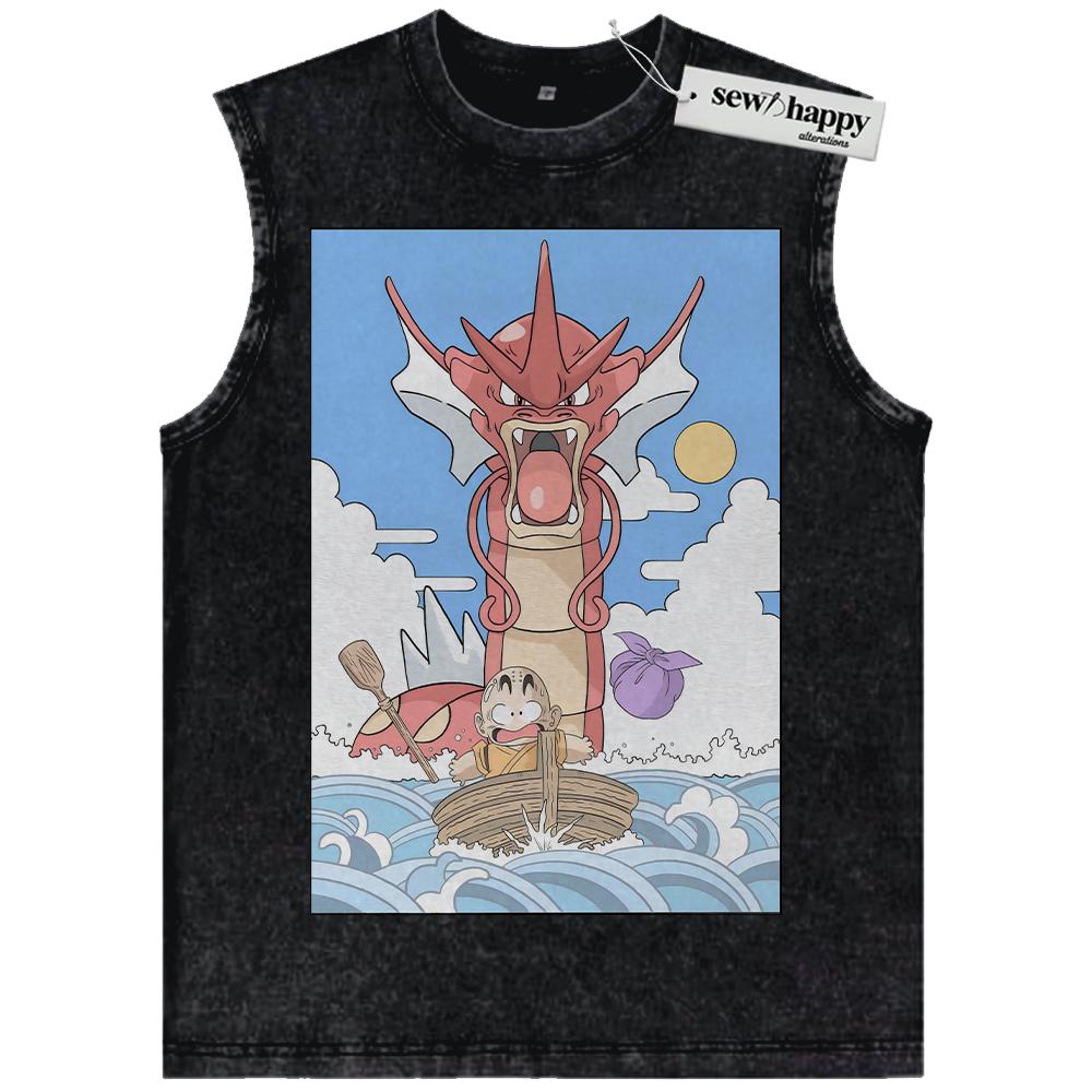 Wash Tank Top Krillin Tank Top, Gyarados Tank Top, Dragon Ball x Pokemon Tank Top, Anime Tank Top, Vintage Tank Top