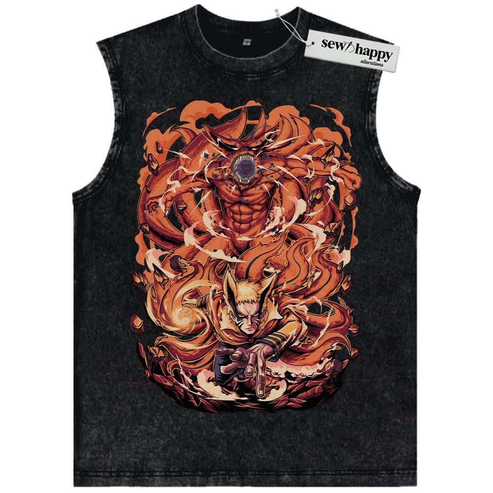 Wash Tank Top Kurama Tank Top, Naruto Uzumaki Tank Top, Anime Tank Top, Vintage Tank Top