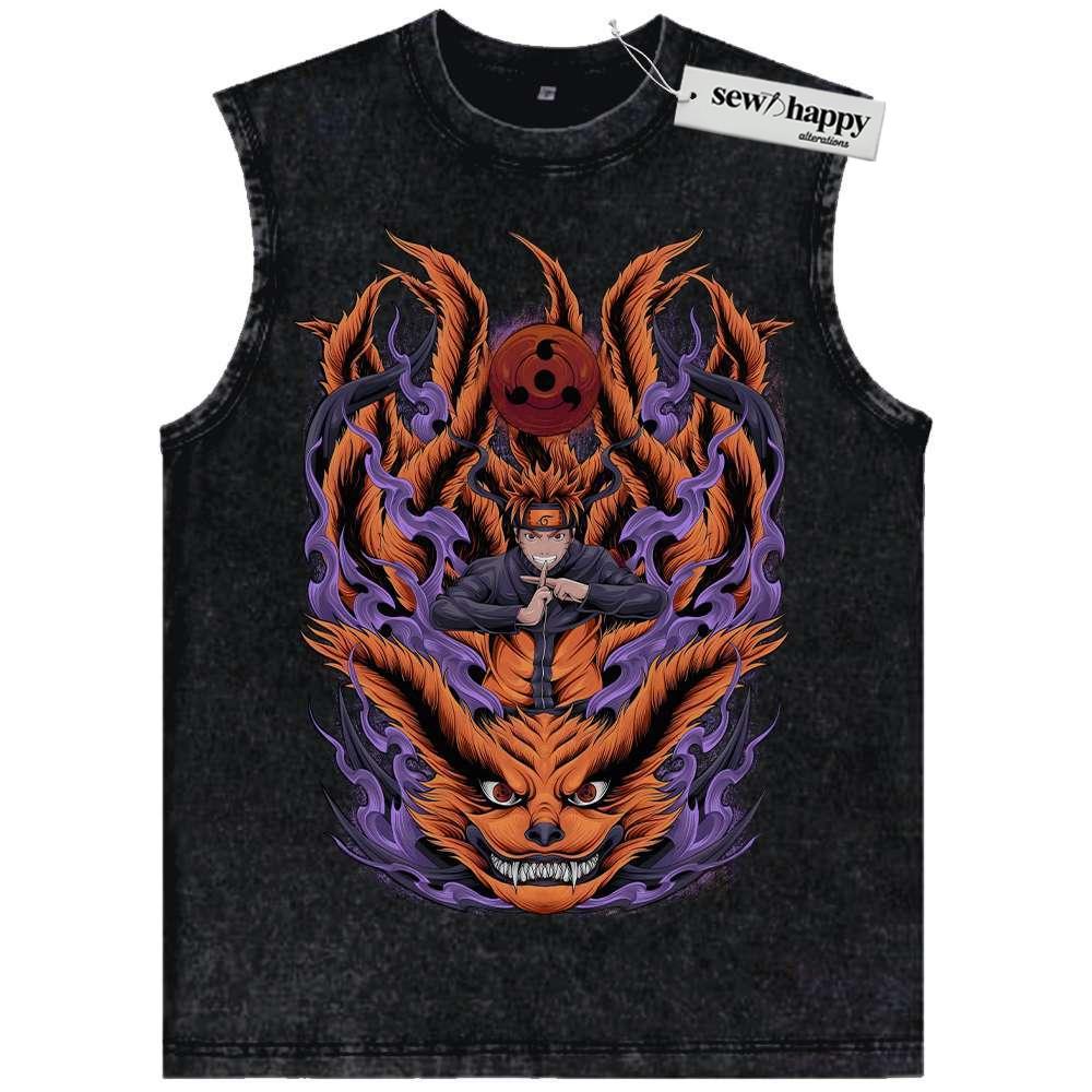 Wash Tank Top Kurama vs Naruto Uzumaki Tank Top, Anime Tank Top, Vintage Tank Top