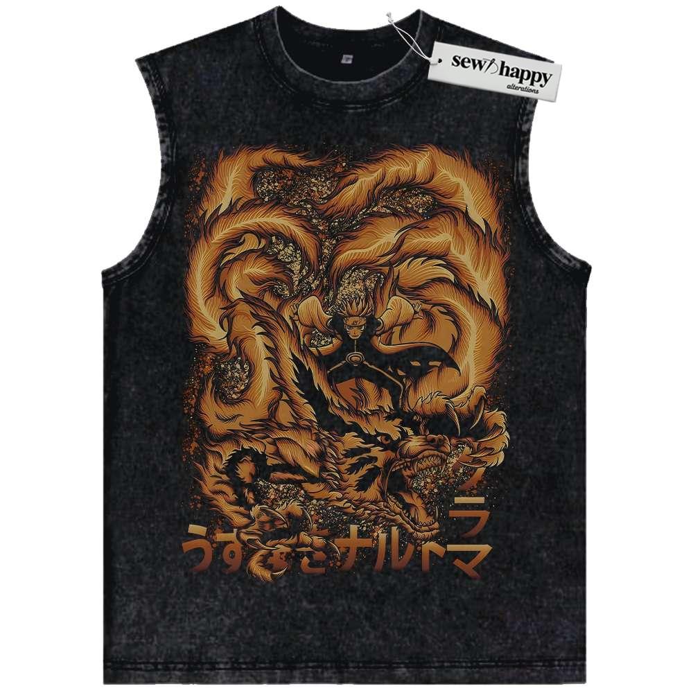 Wash Tank Top Kurama vs Naruto Uzumaki Tank Top, Anime Tank Top, Vintage Tank Top