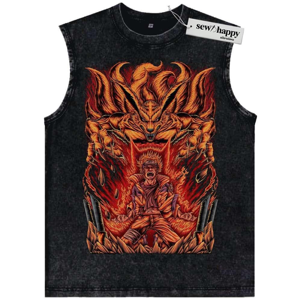 Wash Tank Top Kurama vs Naruto Uzumaki Tank Top, Anime Tank Top, Vintage Tank Top