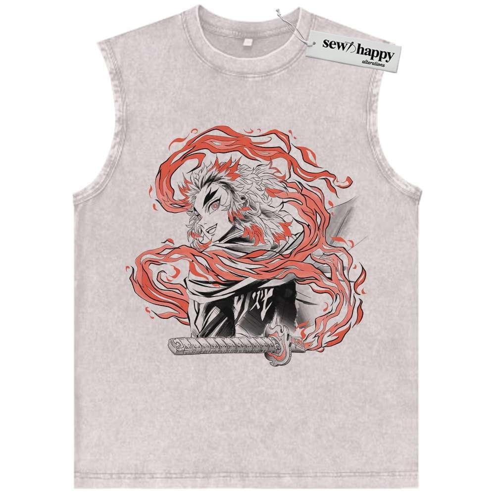 Wash Tank Top Kyojuro Rengoku Tank Top, Demon Slayer Tank Top, Anime Tank Top, Vintage Tank Top