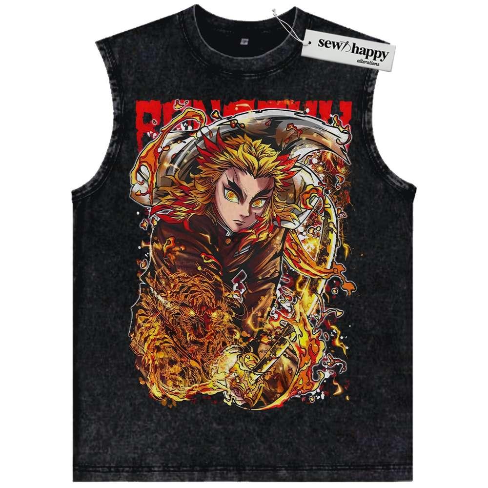 Wash Tank Top Kyojuro Rengoku Tank Top, Demon Slayer Tank Top, Anime Tank Top, Vintage Tank Top