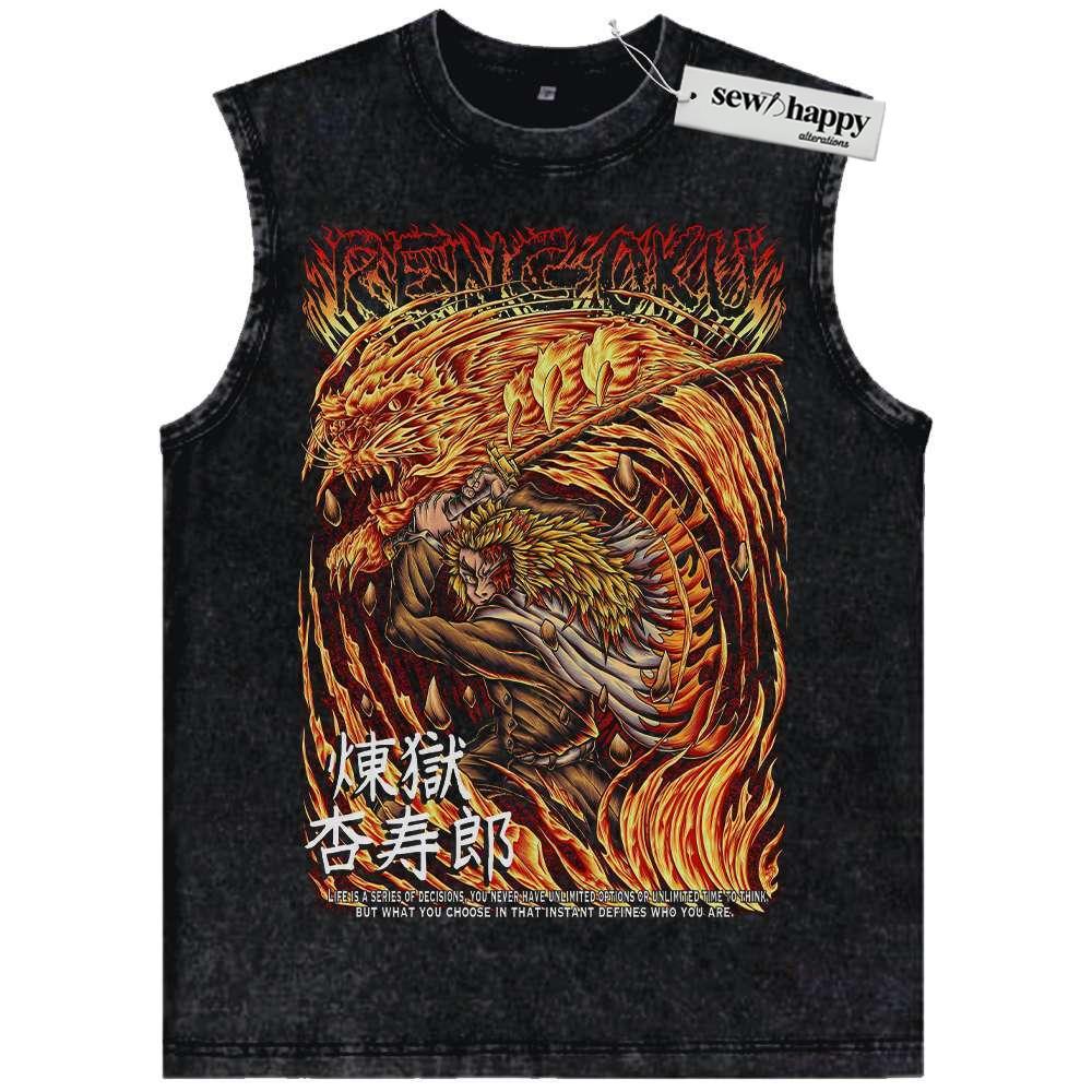Wash Tank Top Kyojuro Rengoku Tank Top, Demon Slayer Tank Top, Anime Tank Top, Vintage Tank Top