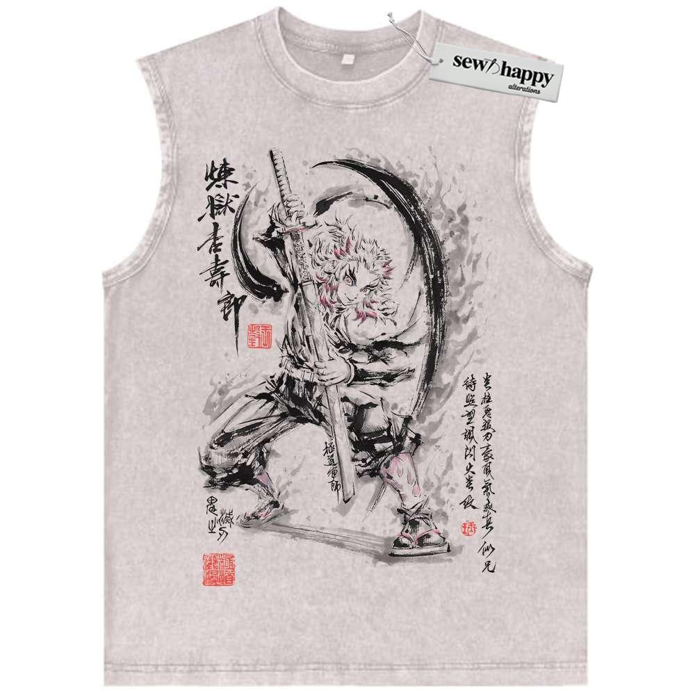 Wash Tank Top Kyojuro Rengoku Tank Top, Demon Slayer Tank Top, Anime Tank Top, Vintage Tank Top
