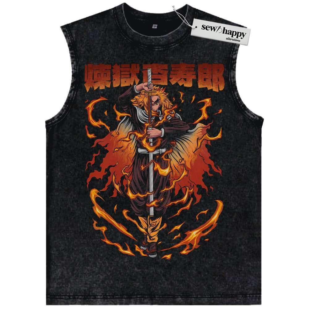 Wash Tank Top Kyojuro Rengoku Tank Top, Demon Slayer Tank Top, Anime Tank Top, Vintage Tank Top