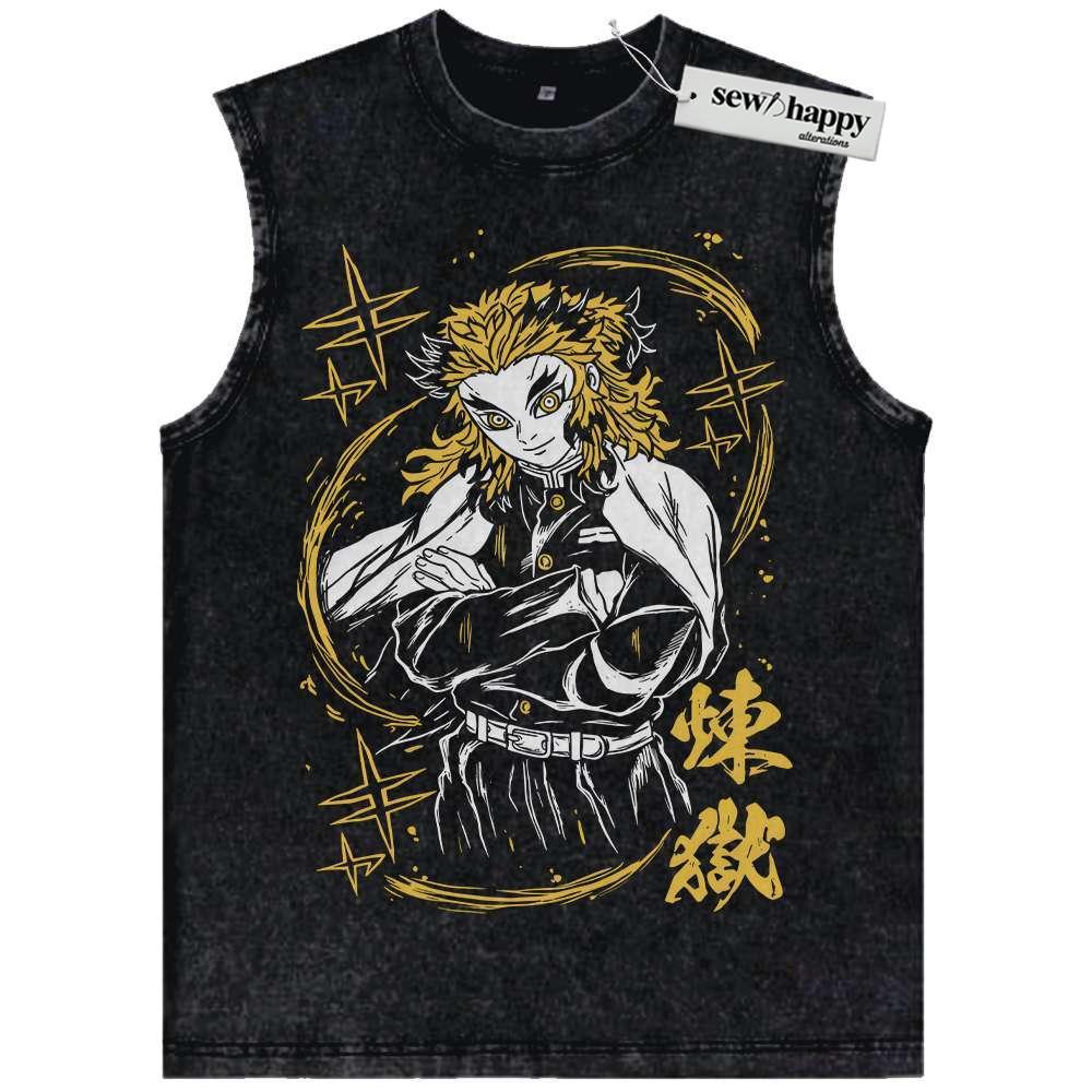 Wash Tank Top Kyojuro Rengoku Tank Top, Demon Slayer Tank Top, Anime Tank Top, Vintage Tank Top