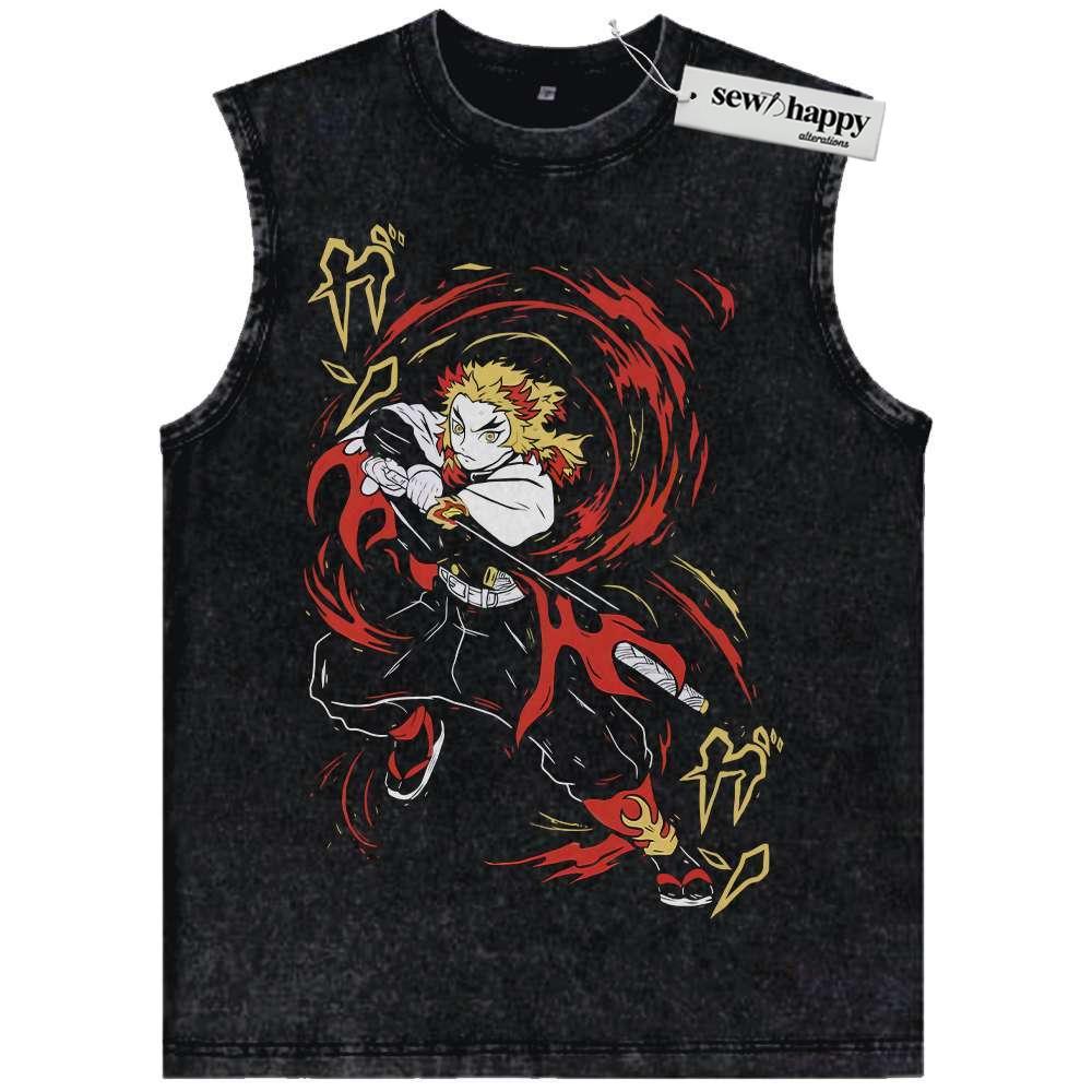 Wash Tank Top Kyojuro Rengoku Tank Top, Demon Slayer Tank Top, Anime Tank Top, Vintage Tank Top