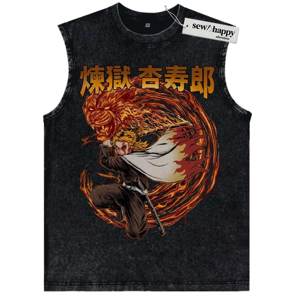 Wash Tank Top Kyojuro Rengoku Tank Top, Demon Slayer Tank Top, Anime Tank Top, Vintage Tank Top