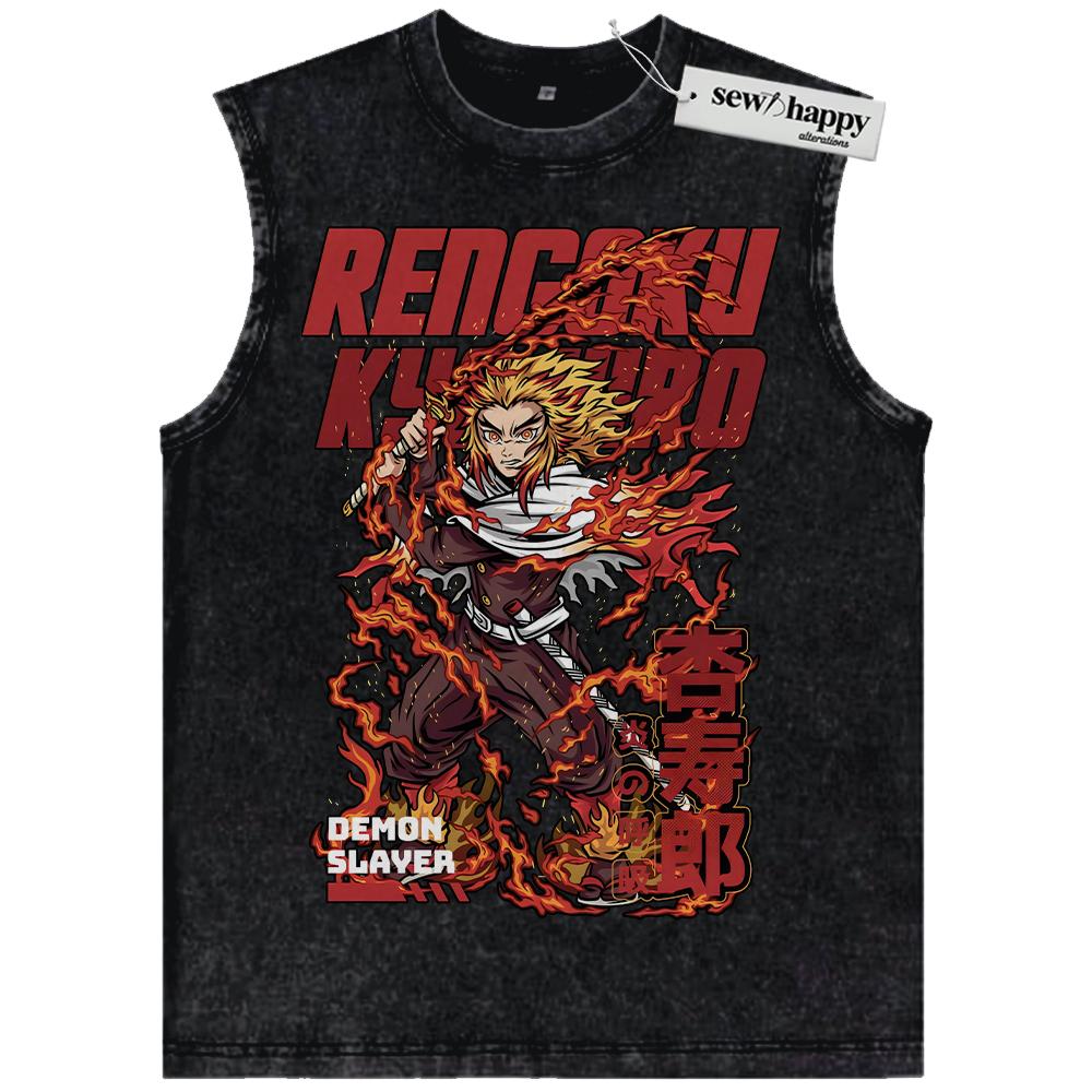 Wash Tank Top Kyojuro Rengoku Tank Top, Demon Slayer Tank Top, Anime Tank Top, Vintage Tank Top