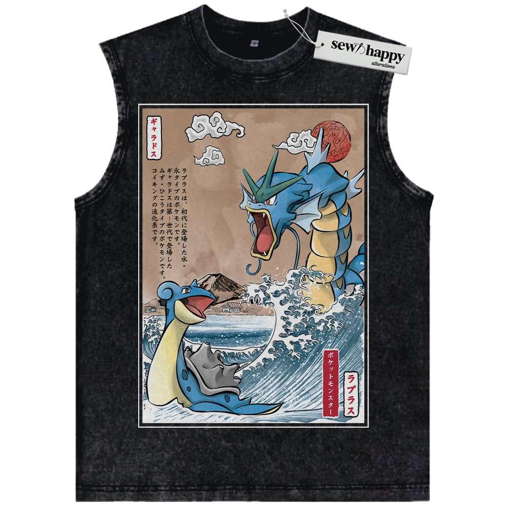 Wash Tank Top Lapras vs Gyarados Tank Top, Pokemon Tank Top, Anime Tank Top, Vintage Tank Top