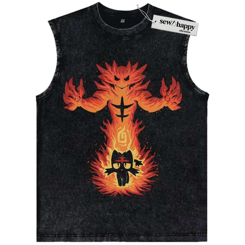 Wash Tank Top Litten Tank Top, Incineroar Tank Top, Pokemon Tank Top, Anime Tank Top, Vintage Tank Top