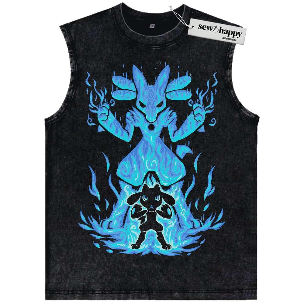 Wash Tank Top Lucario Tank Top, Riolu Tank Top, Pokemon Tank Top,Anime Tank Top, Vintage Tank Top
