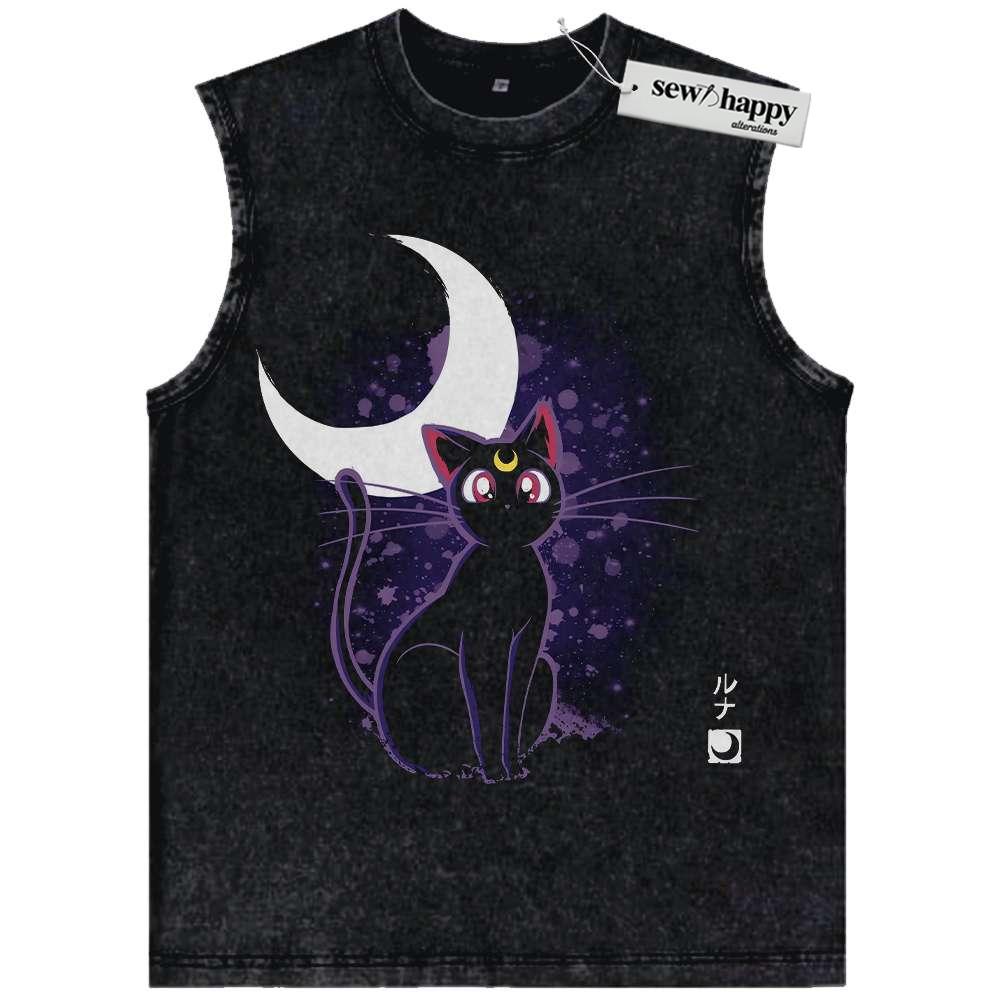 Wash Tank Top Luna Cat Tank Top, Sailor Moon Tank Top, Anime Tank Top, Vintage Tank Top
