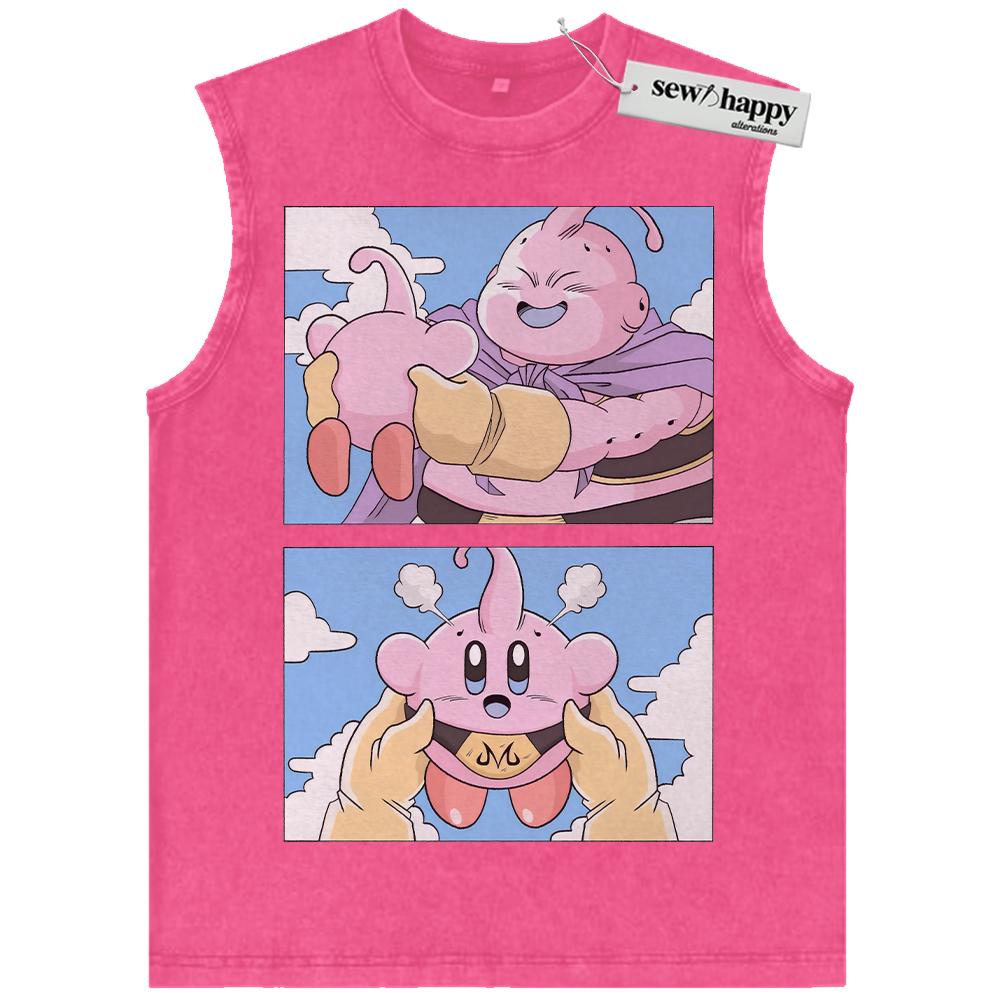 Wash Tank Top Majin Buu and Kirby Tank Top, Dragon Ball Tank Top, Anime Tank Top, Vintage Tank Top