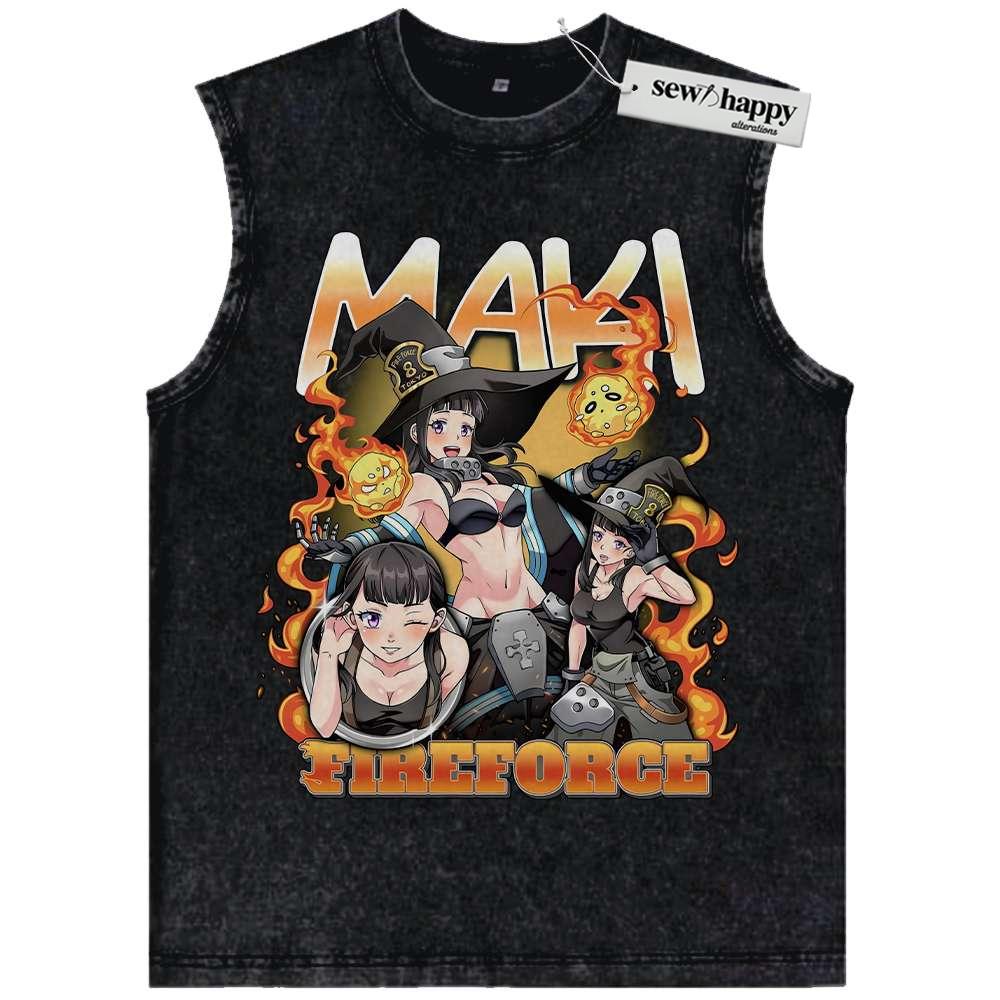 Wash Tank Top Maki Oze Tank Top, Fire Force Tank Top, Anime Tank Top, Vintage Tank Top
