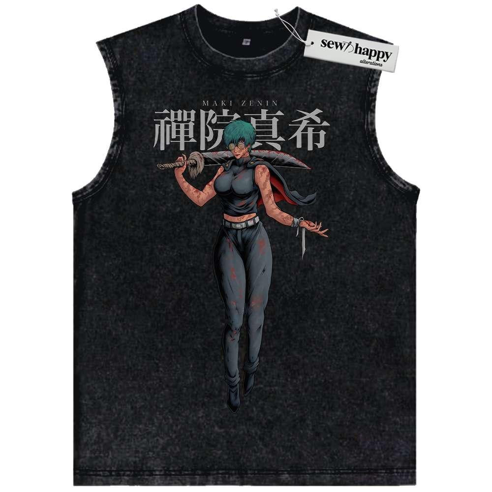 Wash Tank Top Maki Zenin Tank Top, Jujutsu Kaisen Tank Top, Anime Tank Top, Vintage Tank Top