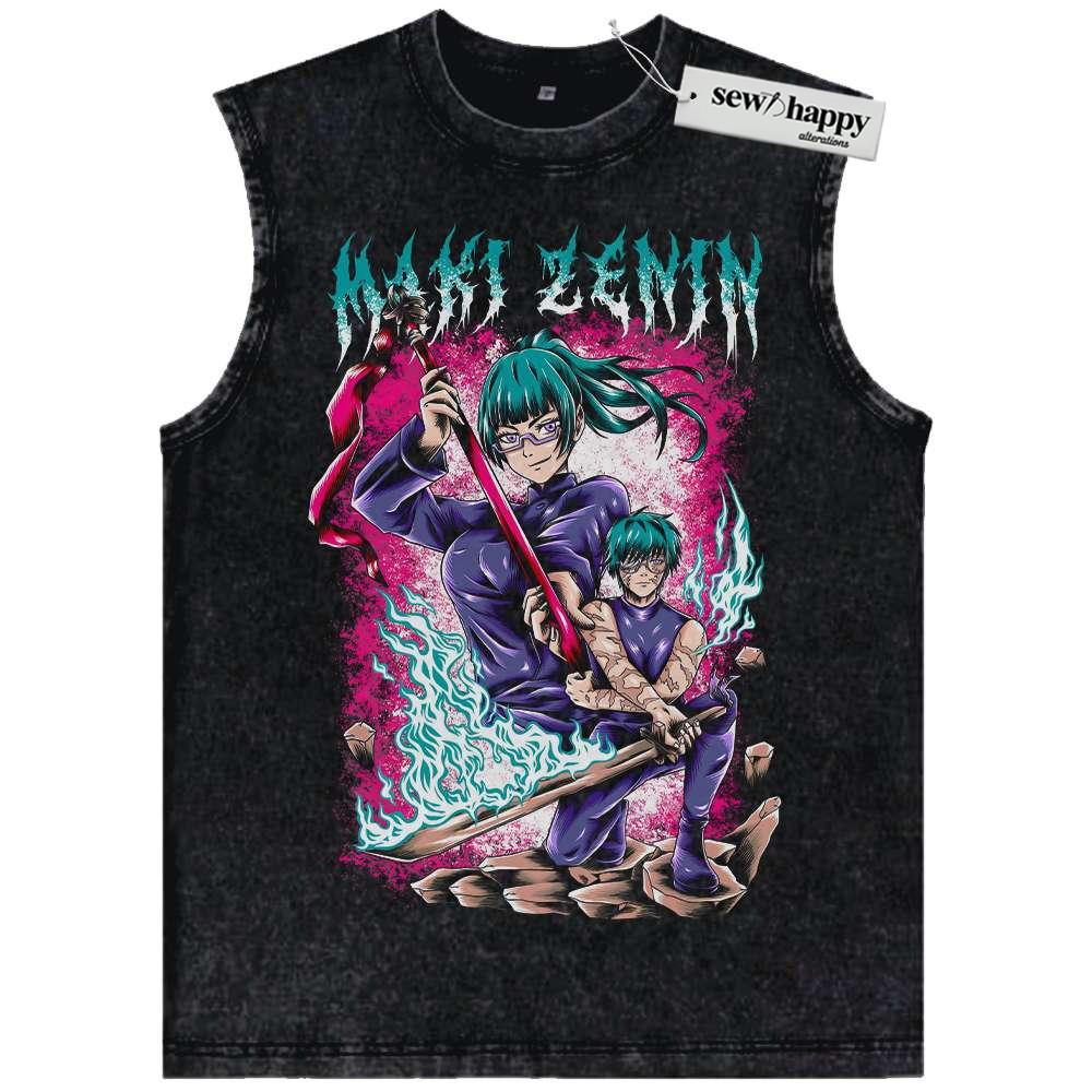 Wash Tank Top Maki Zenin Tank Top, Jujutsu Kaisen Tank Top, Anime Tank Top, Vintage Tank Top