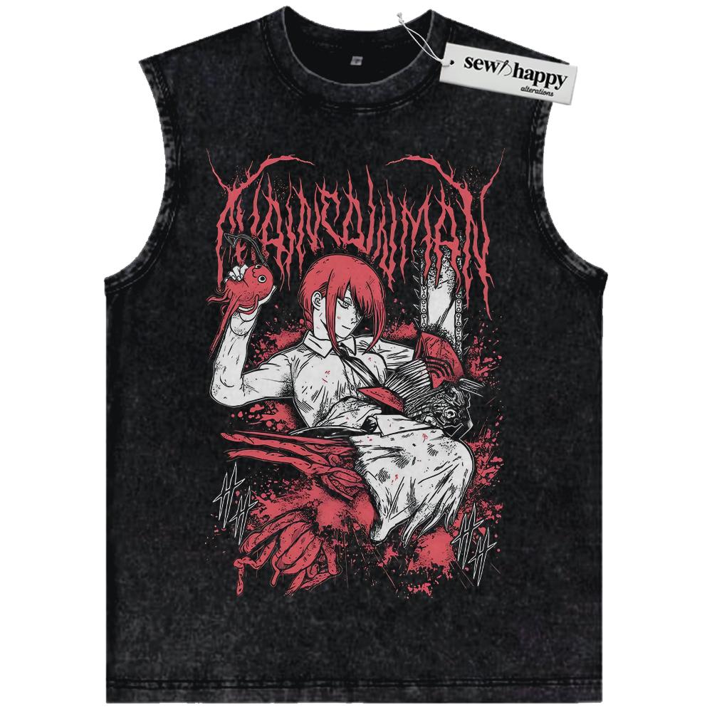 Wash Tank Top Makima Tank Top, Denji Tank Top, Chainsaw Man Tank Top, Anime Tank Top, Vintage Tank Top