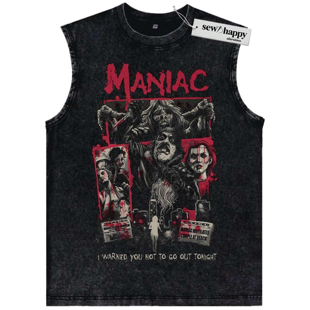 Wash Tank Top Maniac Tank Top, Horror Tank Top, Halloween Tank Top, Vintage Tank Top