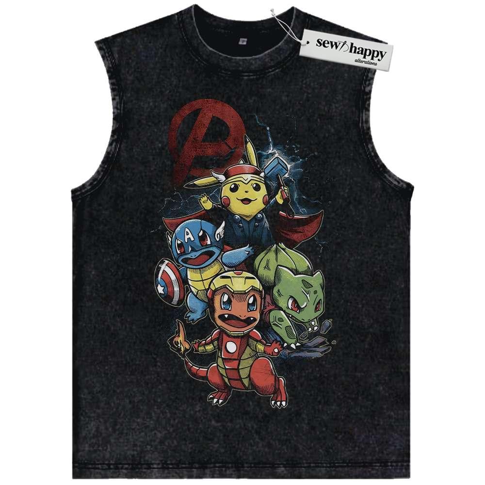 Wash Tank Top Marvel x Pokemon Tank Top, Anime Tank Top, Vintage Tank Top