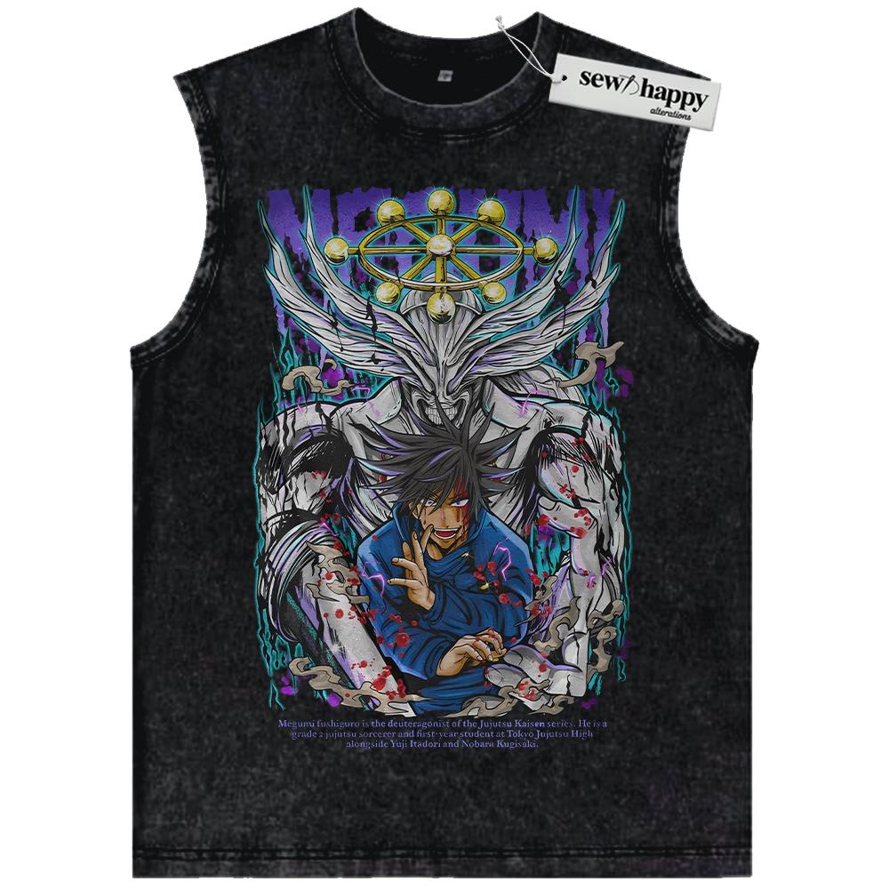 Wash Tank Top Megumi Fushiguro Tank Top, Jujutsu Kaisen Tank Top, JJK Tank Top, Anime Tank Top, Vintage Tank Top
