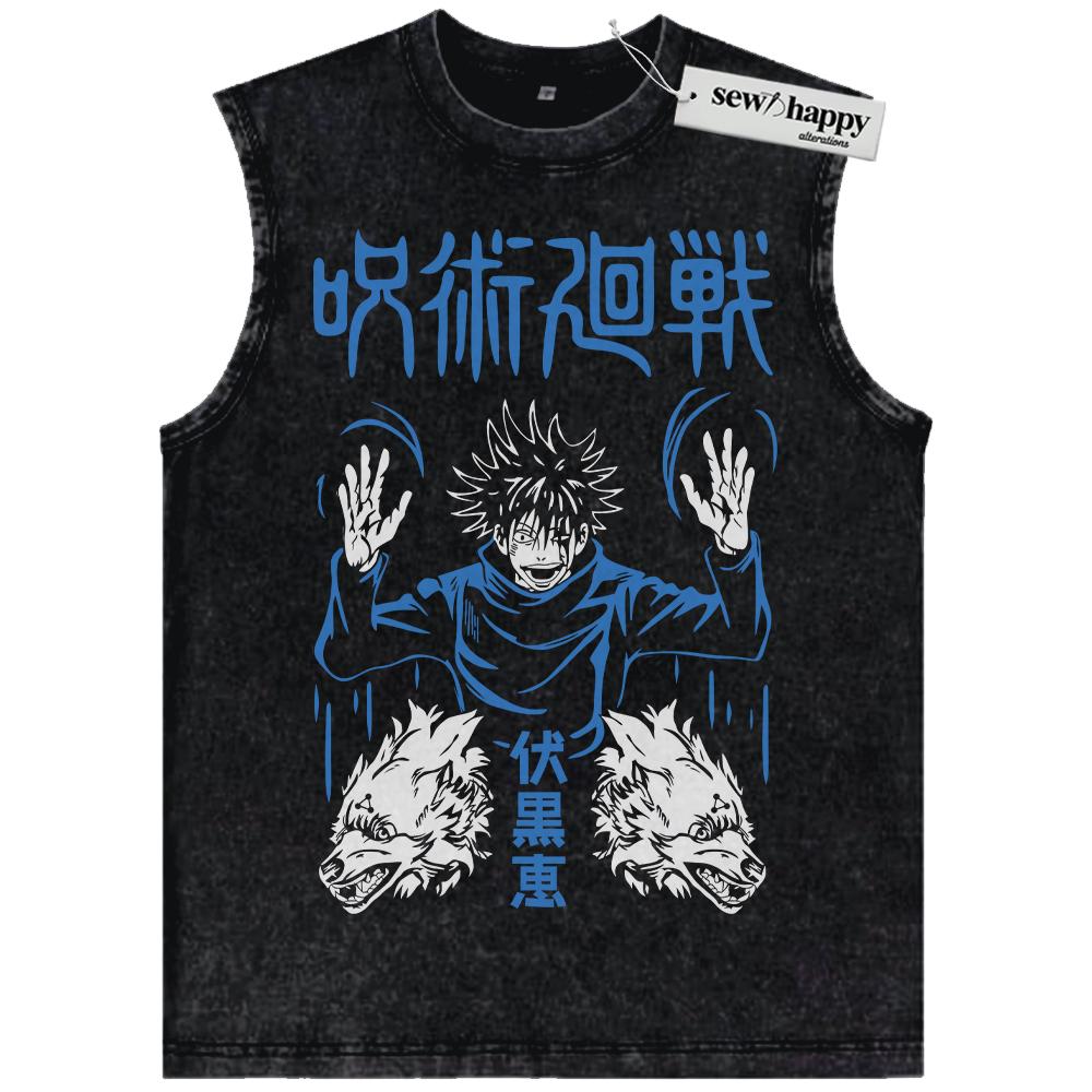 Wash Tank Top Megumi Fushiguro Tank Top, Jujutsu Kaisen Tank Top, JJK Tank Top, Anime Tank Top, Vintage Tank Top