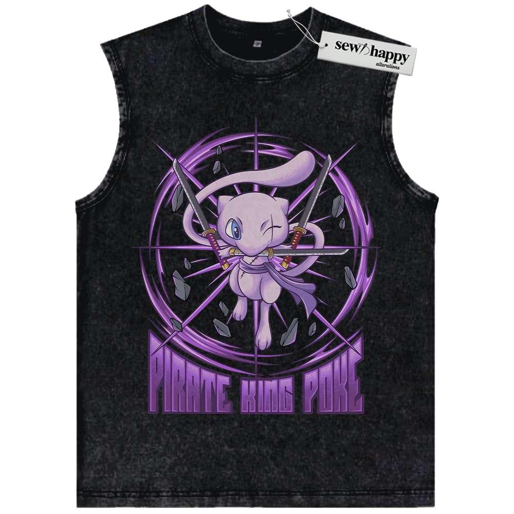 Wash Tank Top Mew x Zoro Tank Top, Pokemon Tank Top, Anime Tank Top, Vintage Tank Top