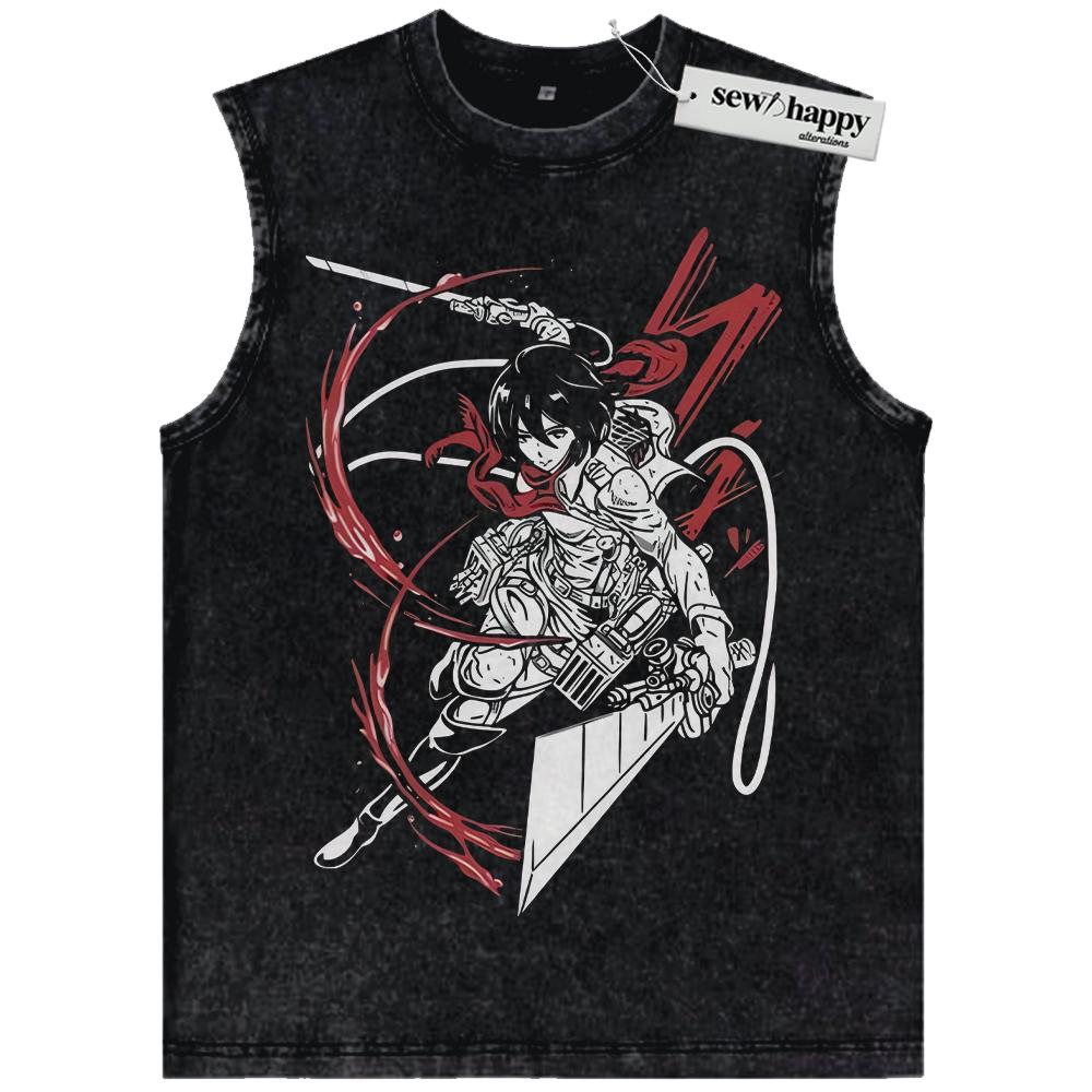 Wash Tank Top Mikasa Ackerman Tank Top, Attack On Titan Tank Top, AOT Tank Top, Anime Tank Top, Vintage Tank Top