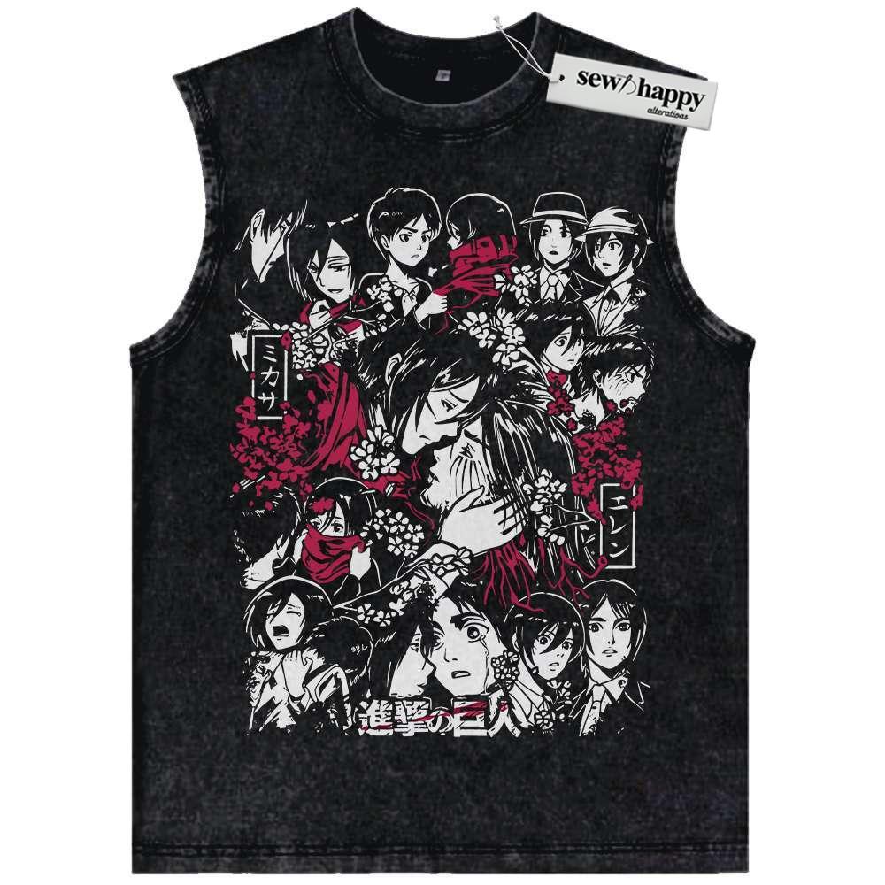 Wash Tank Top Mikasa Ackerman vs Eren Yeager Tank Top, Attack On Titan Tank Top, AOT Tank Top, Anime Tank Top, Vintage Tank Top