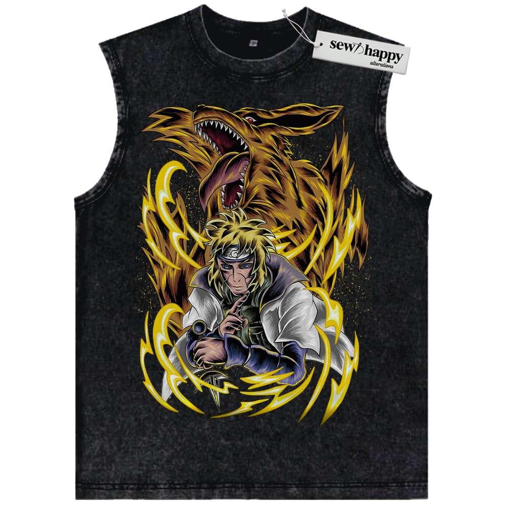 Wash Tank Top Minato Namikaze vs Kurama Tank Top, Naruto Tank Top, Anime Tank Top, Vintage Tank Top