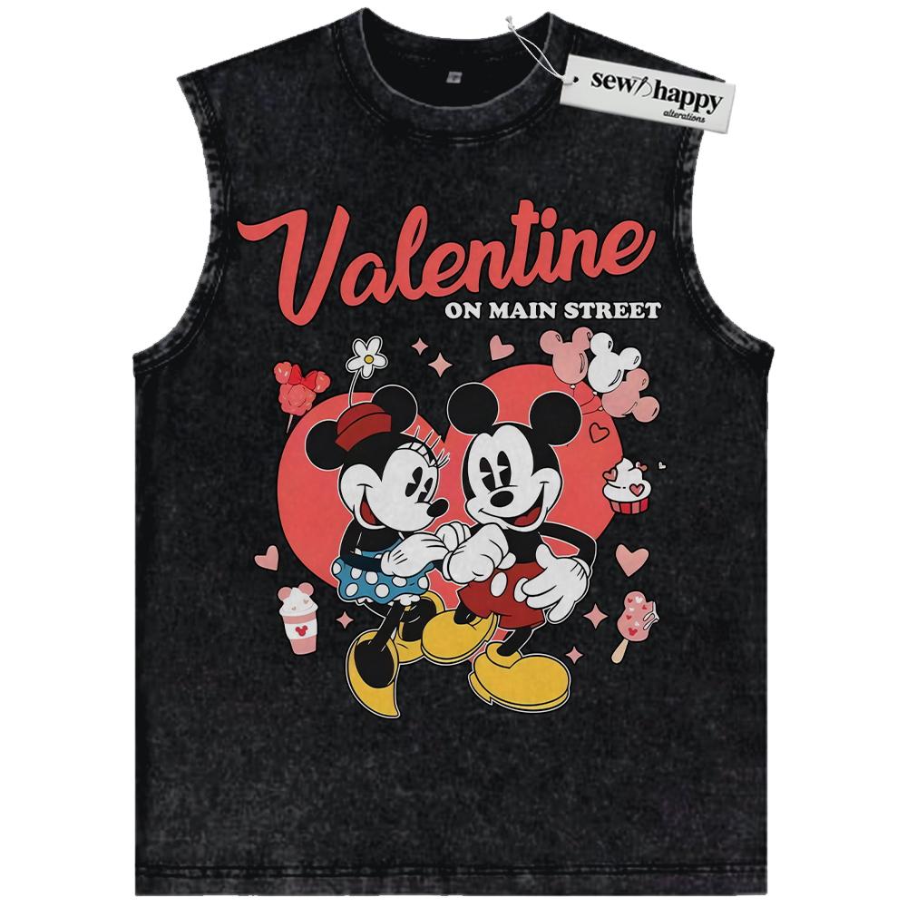 Wash Tank Top Minnie and Mickey Mouse Tank Top, Valentine’s Day Tank Top, Animated Tank Top, Vintage Tank Top