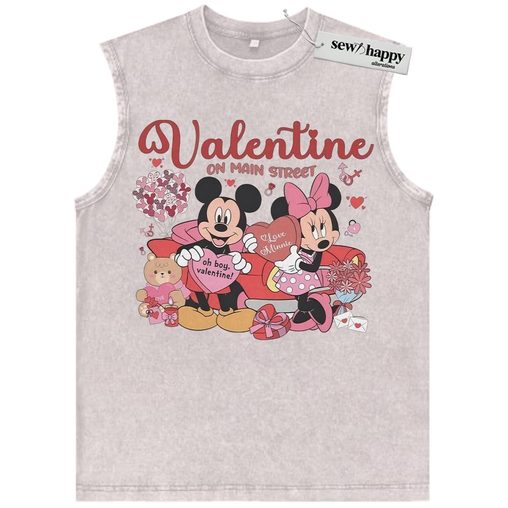 Wash Tank Top Minnie and Mickey Mouse Tank Top, Valentine’s Day Tank Top, Animated Tank Top, Vintage Tank Top