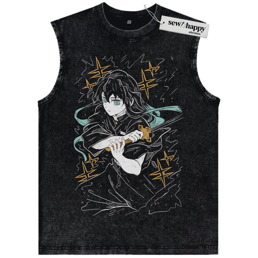 Wash Tank Top Muichiro Tokito Tank Top, Demon Slayer Tank Top, Anime Tank Top, Vintage Tank Top