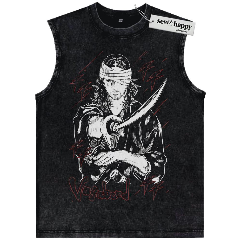 Wash Tank Top Musashi Miyamoto Tank Top, Vagabond Tank Top, Anime Tank Top, Vintage Tank Top