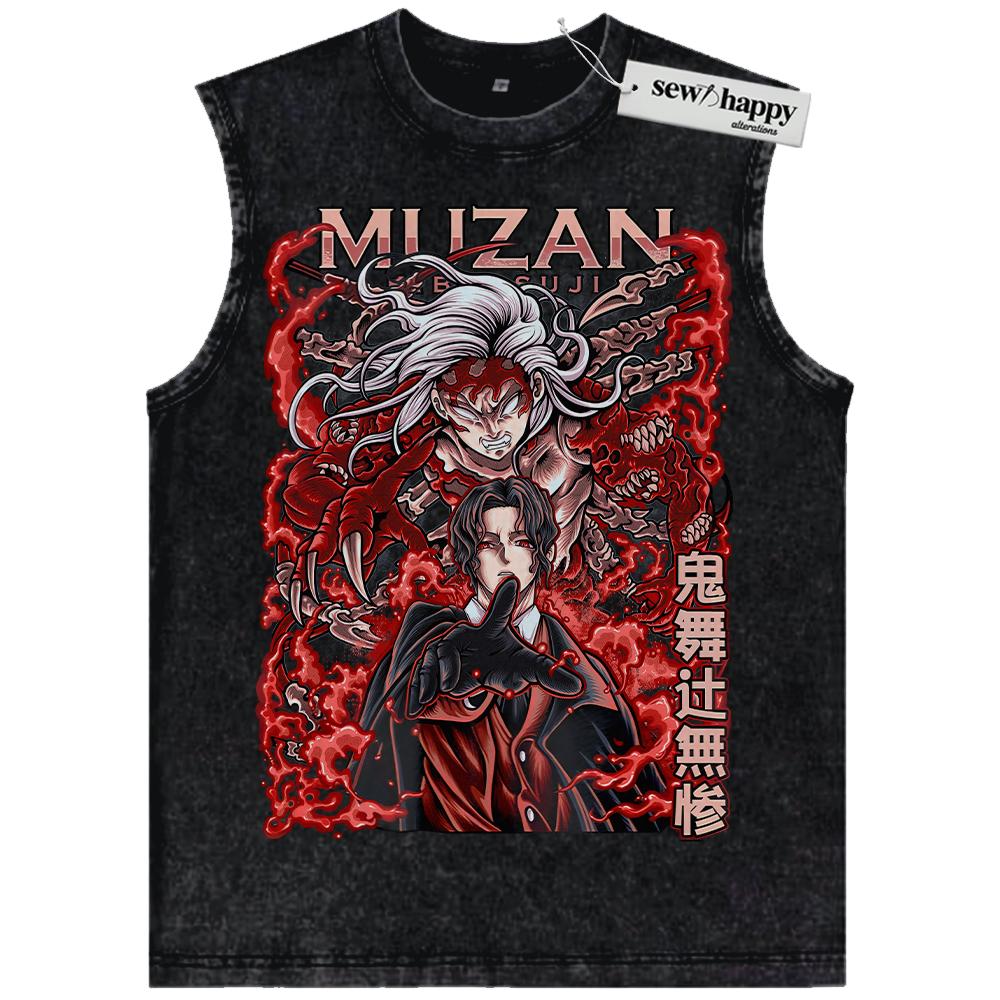 Wash Tank Top Muzan Kibutsuji Tank Top, Demon Slayer Tank Top, Anime Tank Top, Vintage Tank Top