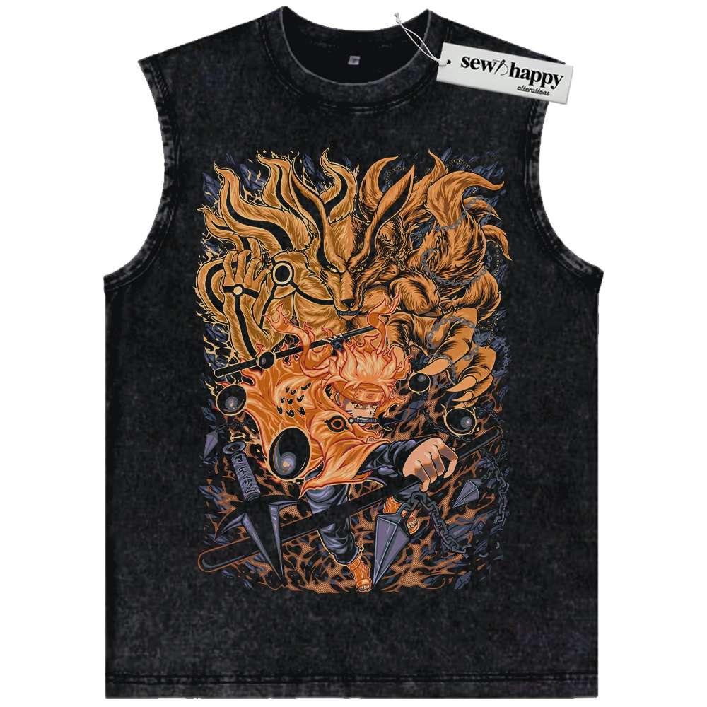 Wash Tank Top Naruto Tank Top, Kurama Tank Top, Anime Tank Top, Vintage Tank Top