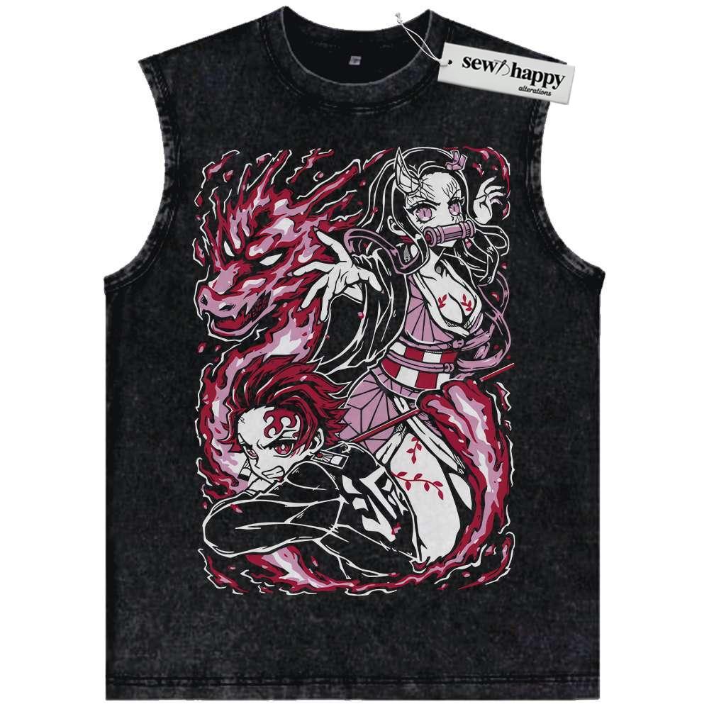 Wash Tank Top Nezuko and Tanjiro Kamado Tank Top, Demon Slayer Tank Top, Anime Tank Top, Vintage Tank Top