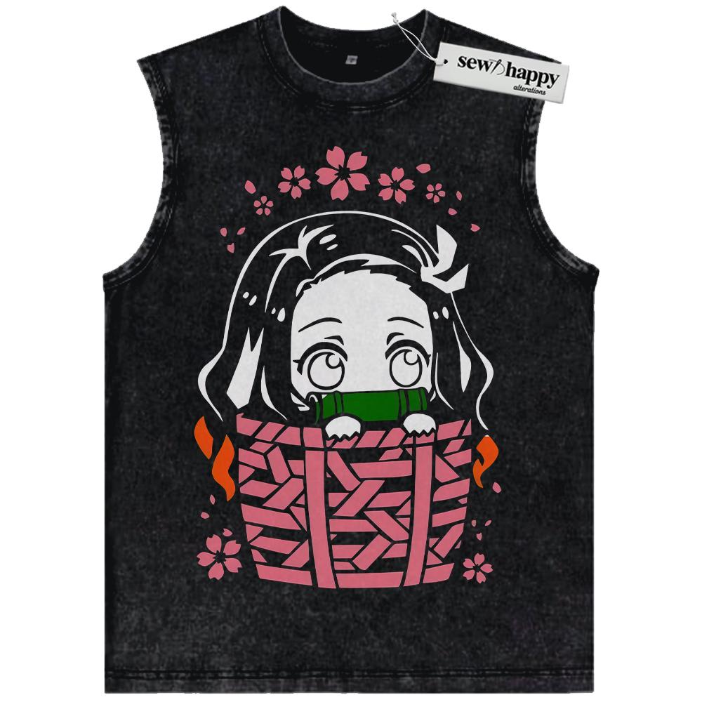 Wash Tank Top Nezuko Kamado Tank Top, Demon Slayer Tank Top, Anime Tank Top, Vintage Tank Top