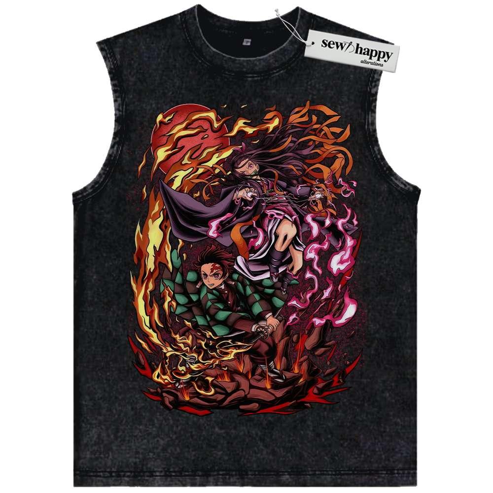 Wash Tank Top Nezuko vs Tanjiro Kamado Tank Top, Demon Slayer Tank Top, Anime Tank Top, Vintage Tank Top