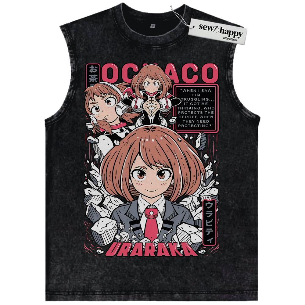 Wash Tank Top Ochaco Uraraka Tank Top, MHA Tank Top, Anime Tank Top, Vintage Tank Top