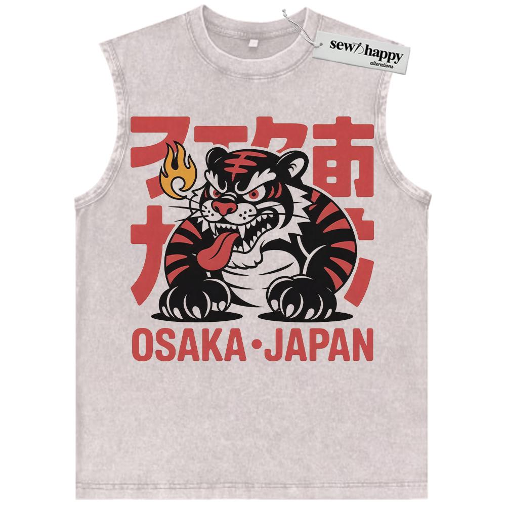 Wash Tank Top Osaka Japan Tiger Tank Top, Japanese Streetwear Tank Top, Vintage Tank Top
