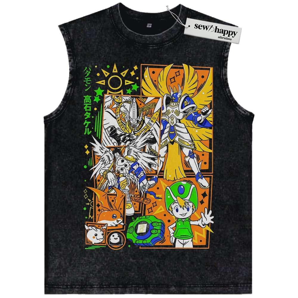 Wash Tank Top Patamon Tank Top, Angemon Tank Top, MagnaAngemon Tank Top, Takeru Takaishi Tank Top, Digimon Adventure Tank Top, Anime Tank Top, Vintage Tank Top