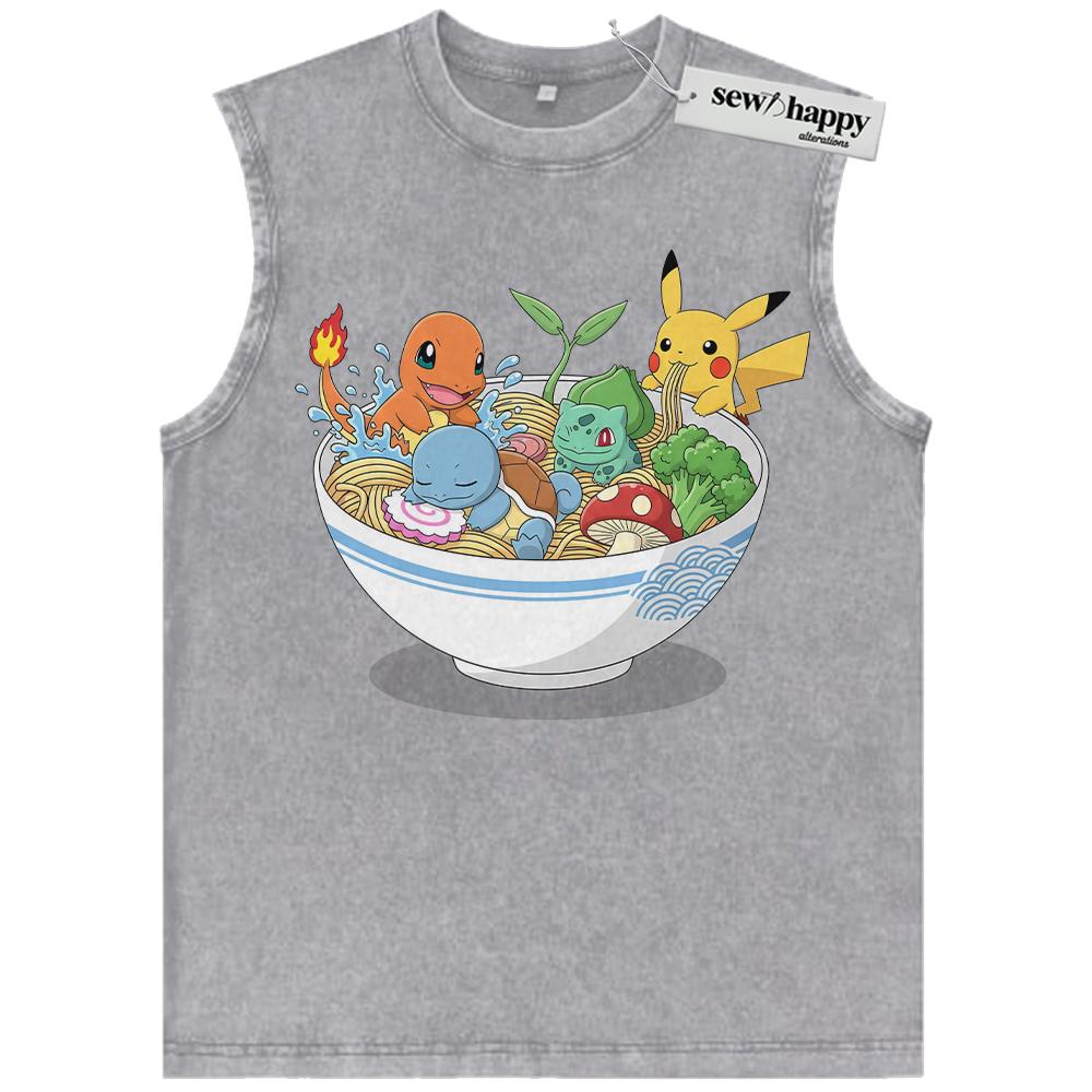 Wash Tank Top Pikachu, Squirtle, Bulbasaur and Charmander Tank Top, Pokemon Tank Top, PKM Tank Top, Anime Tank Top, Vintage Tank Top